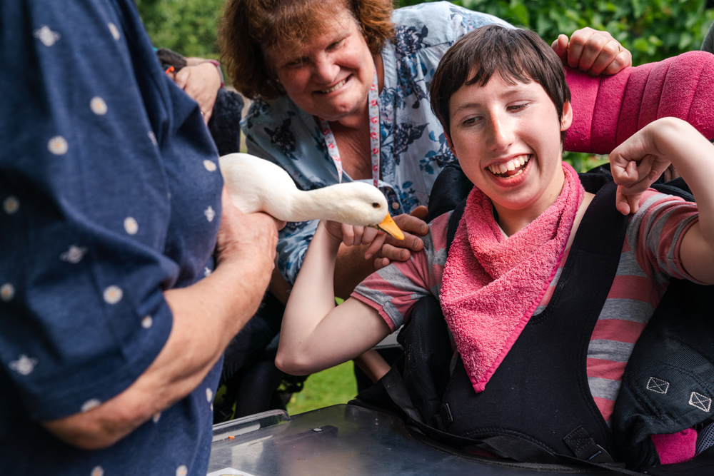 Debbie meets one of the ducks at the Thatched Cottage