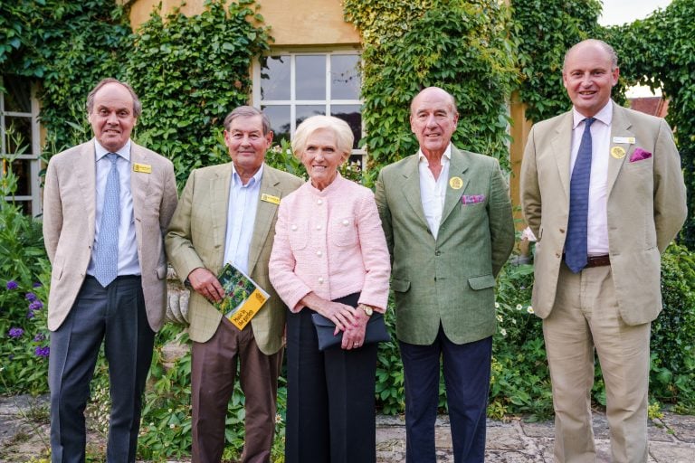 National Garden Scheme CEO, George Plumptre, National Garden Scheme Chair of Trustees Martin McMillan OBE, National Garden Scheme President, Mary Berry, owner of Hazelby House, Patrick Hungerford and Ed Sugden of main sponsor Savills