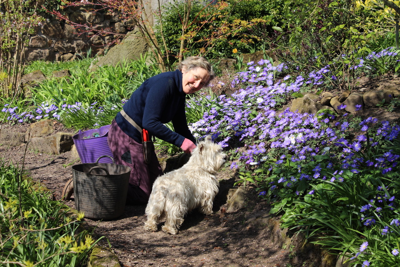 Griselda Kerr with Hebe in the garden at The Dower House