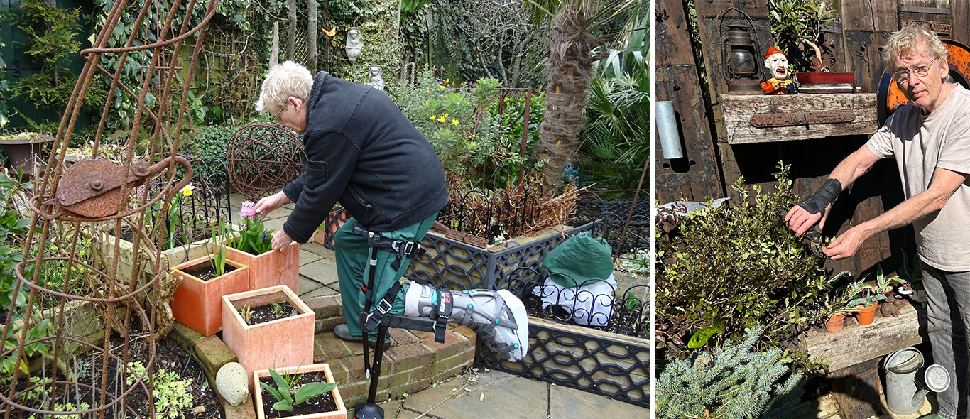 Geoff doesn't let many things stop him from gardening ... with a torn Achilles tendon in 2020 and wrist support